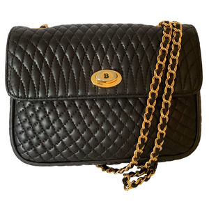 Bally Black Leather Small Crossbody Quilted Matelassé Gold Chain